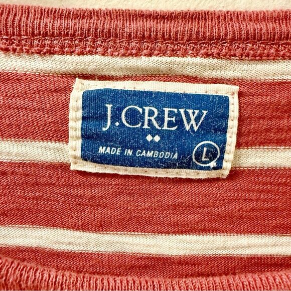J.Crew Red White Striped Long Sleeve Tee Shirt Men’s Size L Cotton - Picture 3 of 4